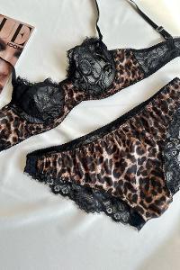 Lamelif Bralet Leopar Dantelli  Saten Takım Desteksiz