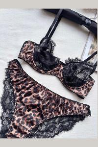 Lamelif Bralet Leopar Dantelli  Saten Takım Desteksiz