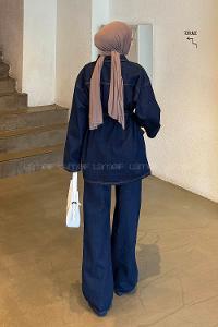 Lamelif Denim Ceket-Pantolon İkili Takım Kot Mavisi