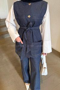 Lamelif Kot Pantolon-Tunik İkili Tesettür Takım Kot Mavisi