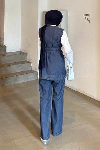 Lamelif Kot Pantolon-Tunik İkili Tesettür Takım Kot Mavisi