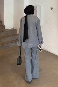 Lamelif Maskülen Kapak Cep Detaylı Blazer Ceket Pantolon İkili Takım Antrasit