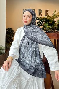 Lamelif Retro Desen Pamuk Şal Antrasit