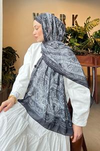 Lamelif Retro Desen Pamuk Şal Antrasit