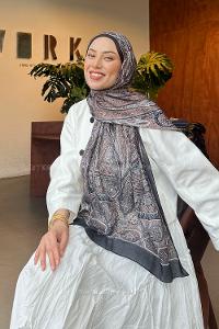 Lamelif Retro Desen Pamuk Şal Soft Kahve