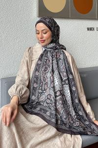 Lamelif Retro Desen Soft Şal Antrasit Pudra