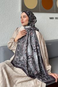 Lamelif Retro Desen Soft Şal Antrasit Pudra