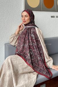 Lamelif Retro Desen Soft Şal Bordo