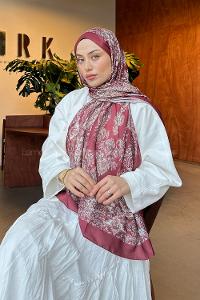 Lamelif Retro Desen Soft Şal Bordo