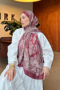 Lamelif Retro Desen Soft Şal Bordo