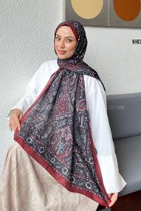 Lamelif Retro Desen Soft Şal Bordo Siyah