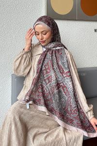 Lamelif Retro Desen Soft Şal Bordo Vizon