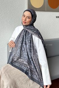 Lamelif Retro Desen Soft Şal Füme