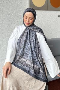 Lamelif Retro Desen Soft Şal Füme