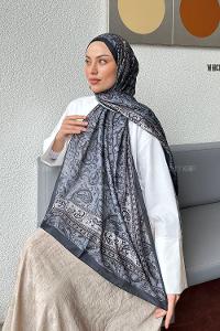 Lamelif Retro Desen Soft Şal Füme