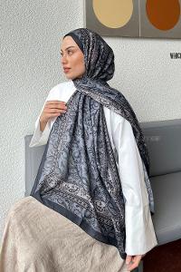 Lamelif Retro Desen Soft Şal Füme