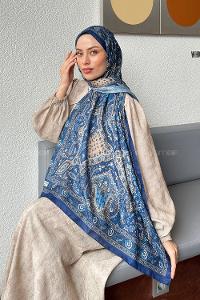 Lamelif Retro Desen Soft Şal Gece Mavisi