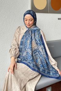 Lamelif Retro Desen Soft Şal Gece Mavisi