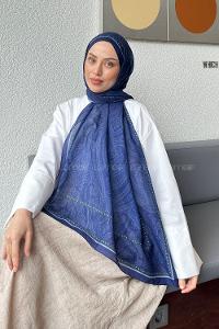 Lamelif Retro Desen Soft Şal Gece Mavisi