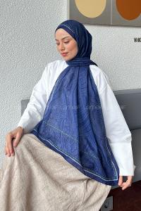 Lamelif Retro Desen Soft Şal Gece Mavisi