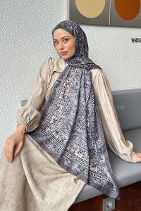 Lamelif Retro Desen Soft Şal Gri