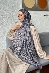 Lamelif Retro Desen Soft Şal Gri