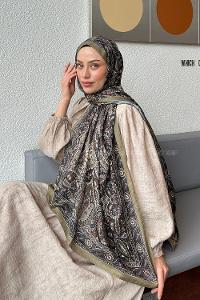 Lamelif Retro Desen Soft Şal Haki