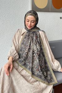 Lamelif Retro Desen Soft Şal Haki