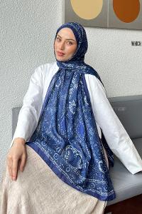Lamelif Retro Desen Soft Şal İndigo