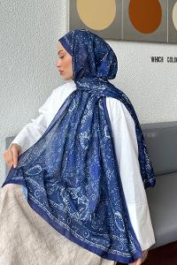 Lamelif Retro Desen Soft Şal İndigo
