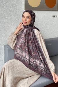 Lamelif Retro Desen Soft Şal Kahverengi
