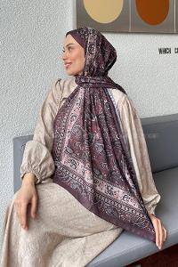 Lamelif Retro Desen Soft Şal Kahverengi