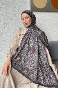 Lamelif Retro Desen Soft Şal Kahverengi Taş