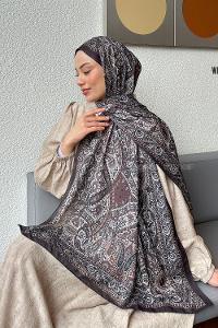 Lamelif Retro Desen Soft Şal Kahverengi Taş