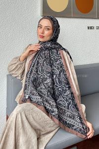 Lamelif Retro Desen Soft Şal Siyah Süttlü Kahve