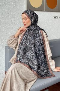 Lamelif Retro Desen Soft Şal Siyah Süttlü Kahve