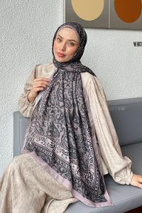 Lamelif Retro Desen Soft Şal Soft Kahve