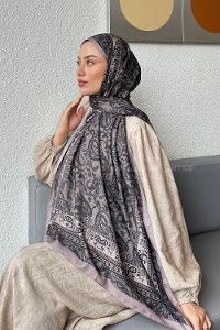 Lamelif Retro Desen Soft Şal Soft Kahve