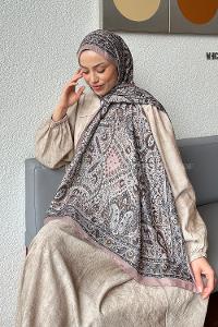 Lamelif Retro Desen Soft Şal Sütlü Kahve