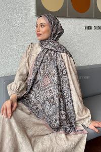 Lamelif Retro Desen Soft Şal Sütlü Kahve