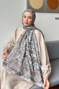 Lamelif Retro Desen Soft Şal Vizon