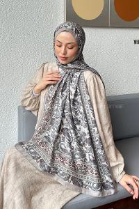 Lamelif Retro Desen Soft Şal Vizon