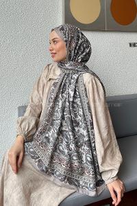 Lamelif Retro Desen Soft Şal Vizon