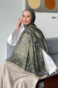 Lamelif Retro Desen Soft Şal Yağ Yeşili