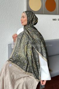 Lamelif Retro Desen Soft Şal Yağ Yeşili