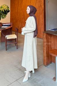 Lamelif Modal Kıraş Gömlek-Etek Takım Krem