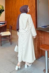 Lamelif Modal Kıraş Gömlek-Etek Takım Krem