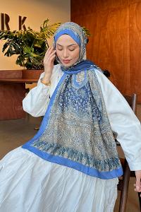 Blue Cotton Striped Shawl