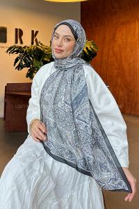 Lamelif Retro Desen Soft Şal Siyah Gümüş