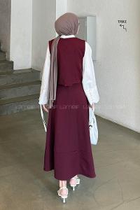 Lamelif Bağlama Detaylı Tesettür Takım Mürdüm